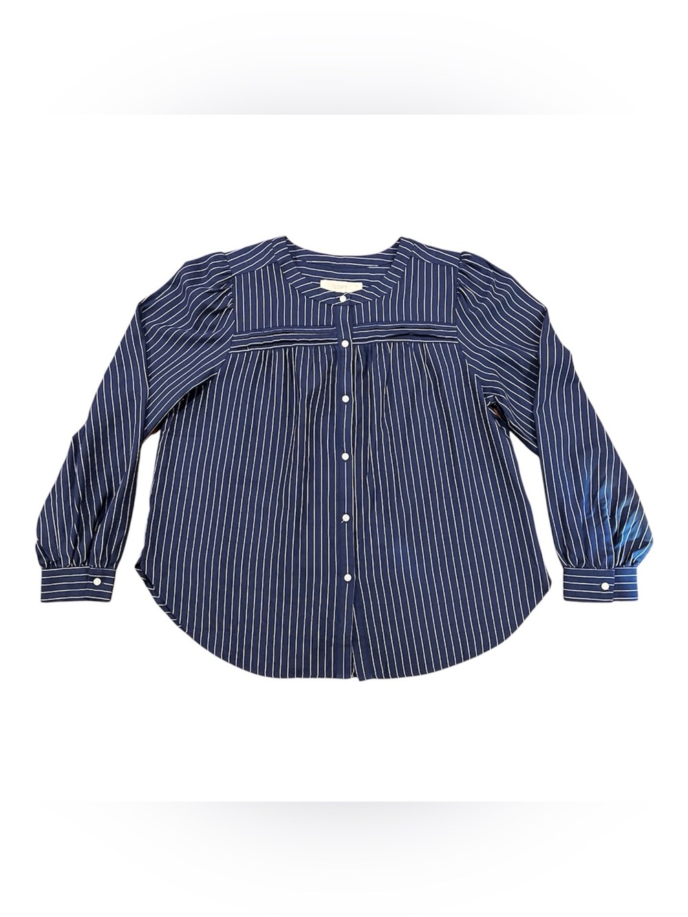 NEW Ann Taylor LOFT Striped Pintuck Long-Sleeve Button Down Shirt‎ Large Blue